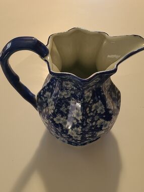 Blue Floral Ceramic Pitcher - Home Art